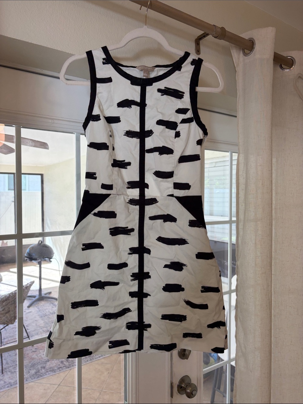 Banana Republic Black & White Brushstroke Sleeveless Fit-and-Flare Dress